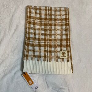 NEW Timberland Plaid Knit Scarf Tan White